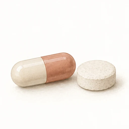 Illustrative capsule and chewable tablet for Vyvanse; not a product identification image