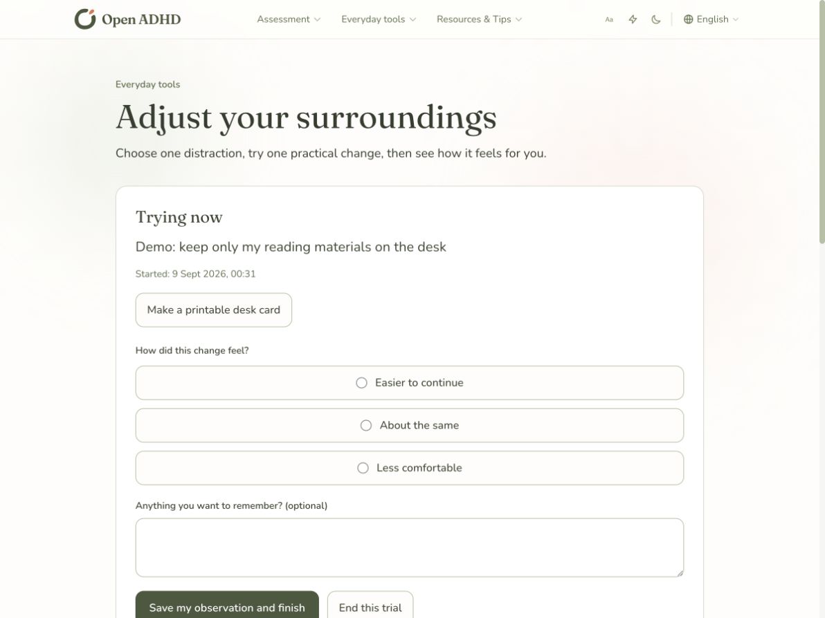 Adjust your surroundings · Screenshots contain demonstration content, not real user records.